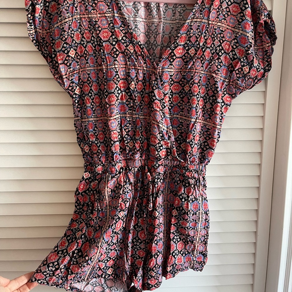 Aztec print drawstring romper